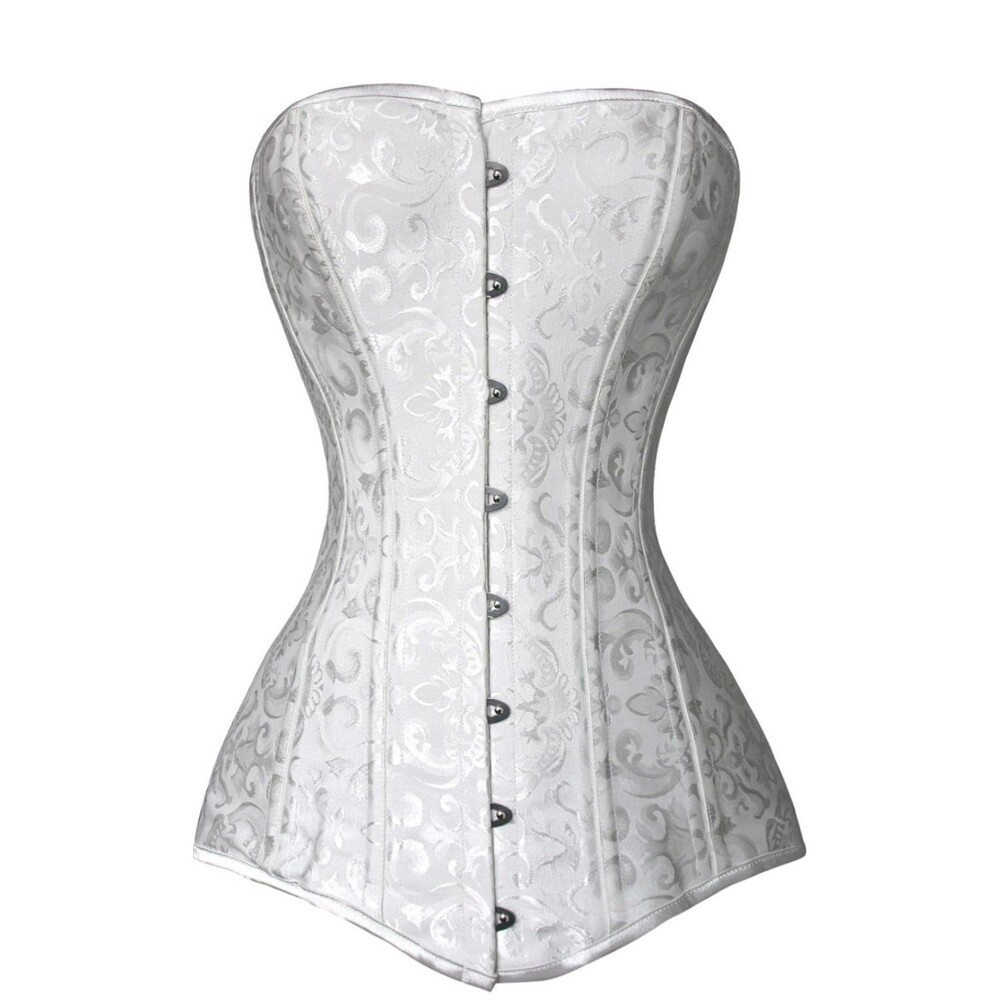 Charmian Corset Firm Shaper Boning Lace Up Cinching Train Cotton White Bustier L